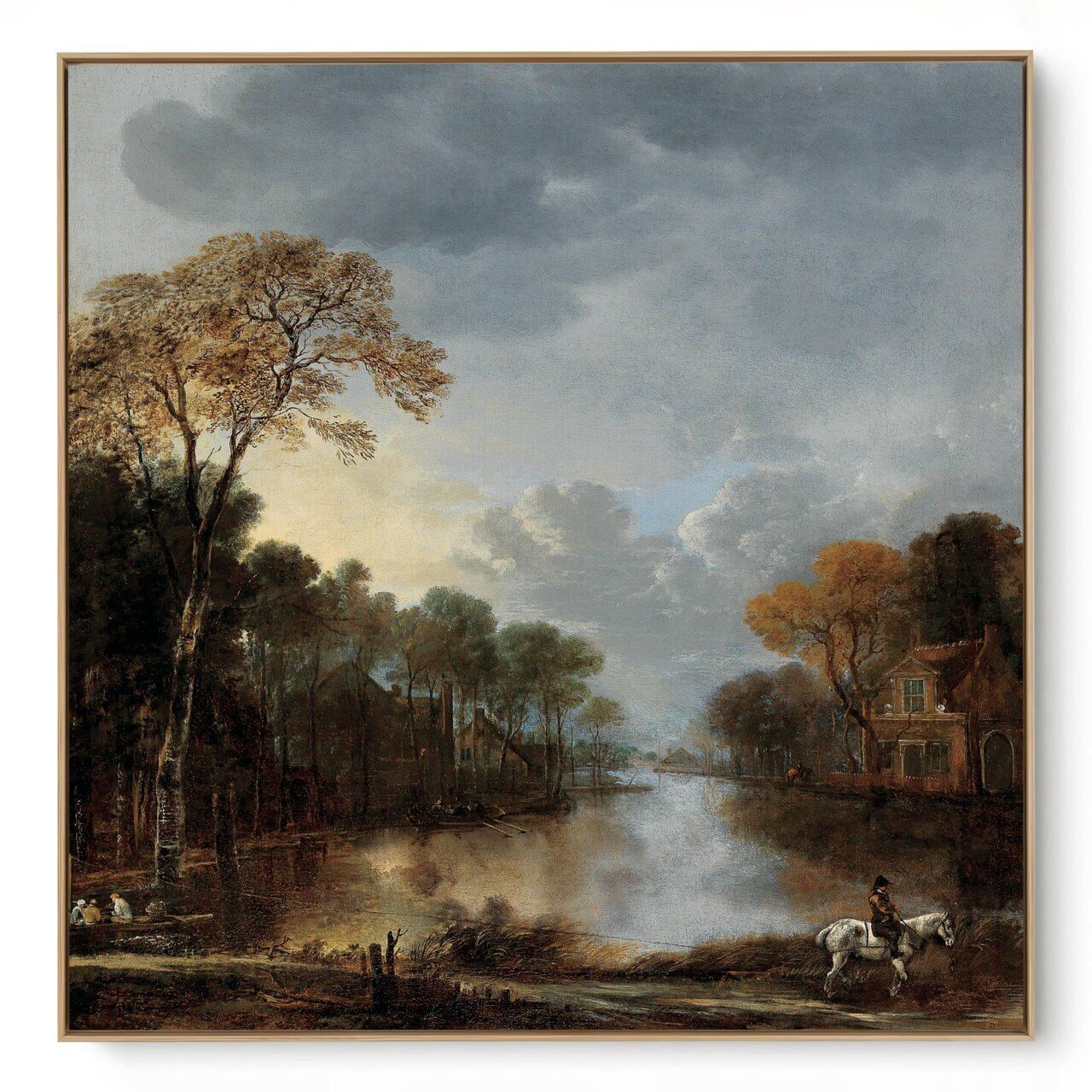Quadro Decorativo Reprodução Pintores -  Aert van der Neer - Paisagem com Cavaleiro