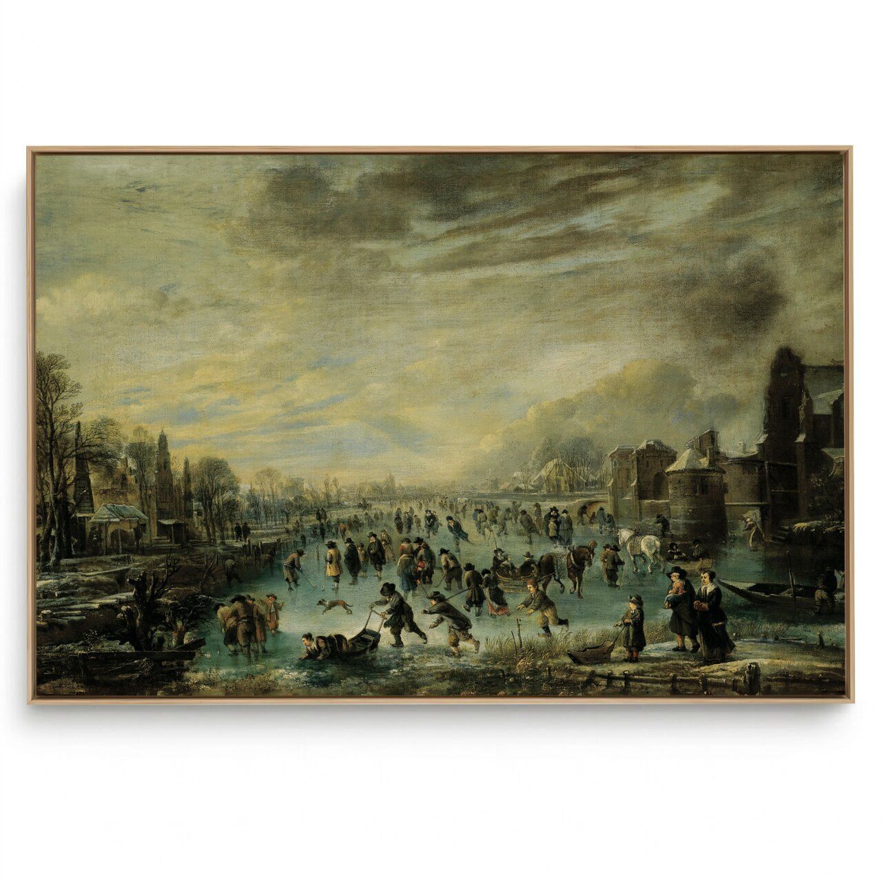 Quadro Decorativo Reprodução Pintores -  Aert van der Neer - Paisagem com Patinadores