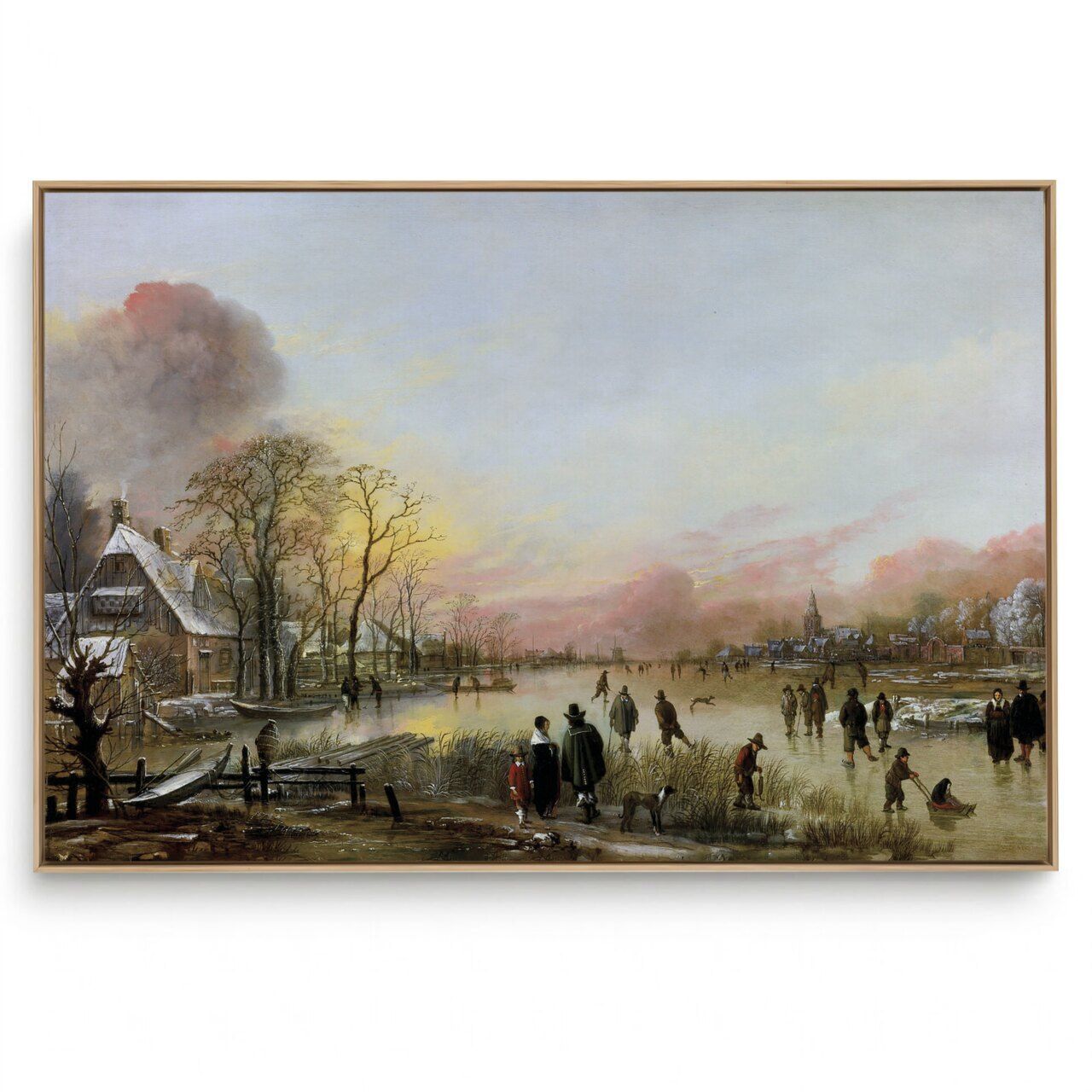 Quadro Decorativo Reprodução Pintores -  Aert van der Neer - Rio Congelado no Pôr do Sol
