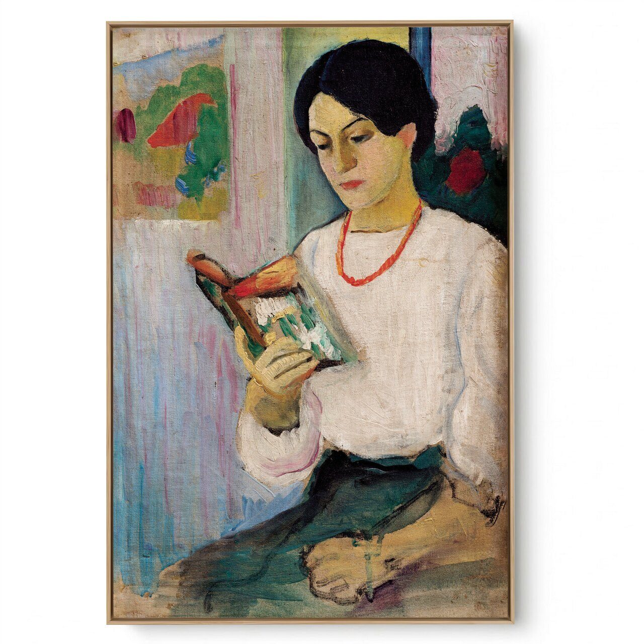 Quadro Decorativo Reprodução Pintores -  August Macke - Elisabeth with colourful book 
