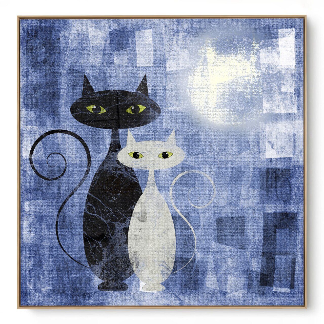 Quadro Decorativo Animais  Gatos Vintage Azul