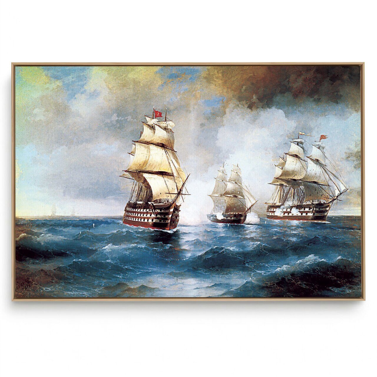Quadro Decorativo Reprodução Pintores -  Ivan Aivazovsky - Brig Mercury Attacked by Two Turkish Ships