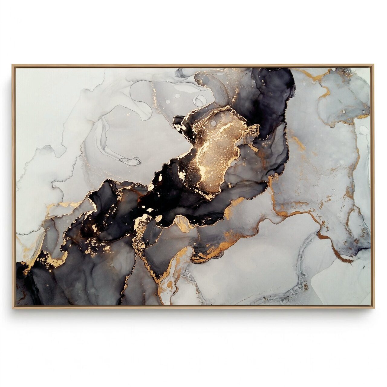 Quadro Decorativo Abstrato Único Cinza e Dourado