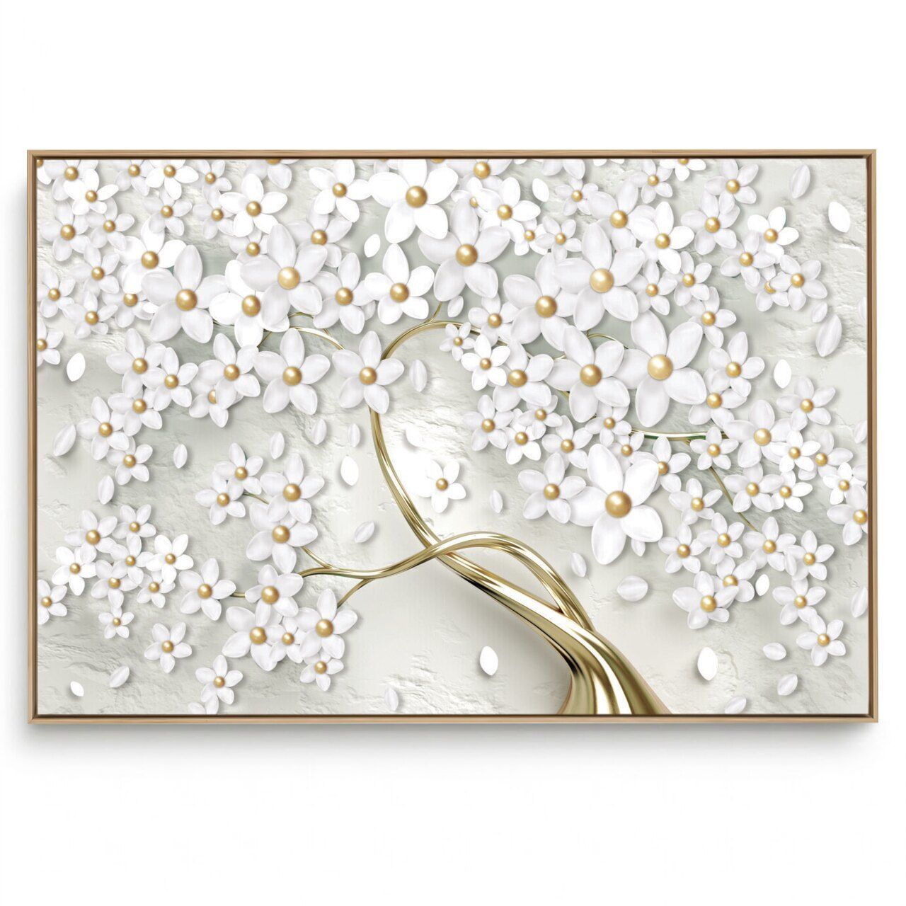 Quadro Decorativo Árvore Branca e Dourada