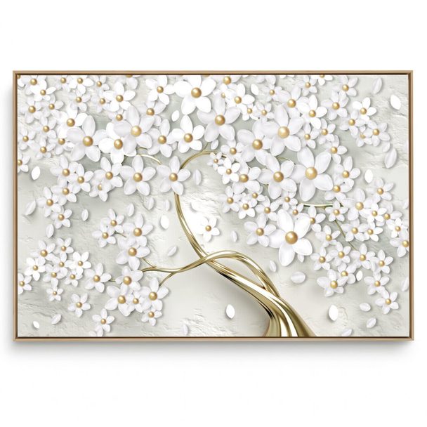 Quadro Decorativo Árvore Branca e Dourada