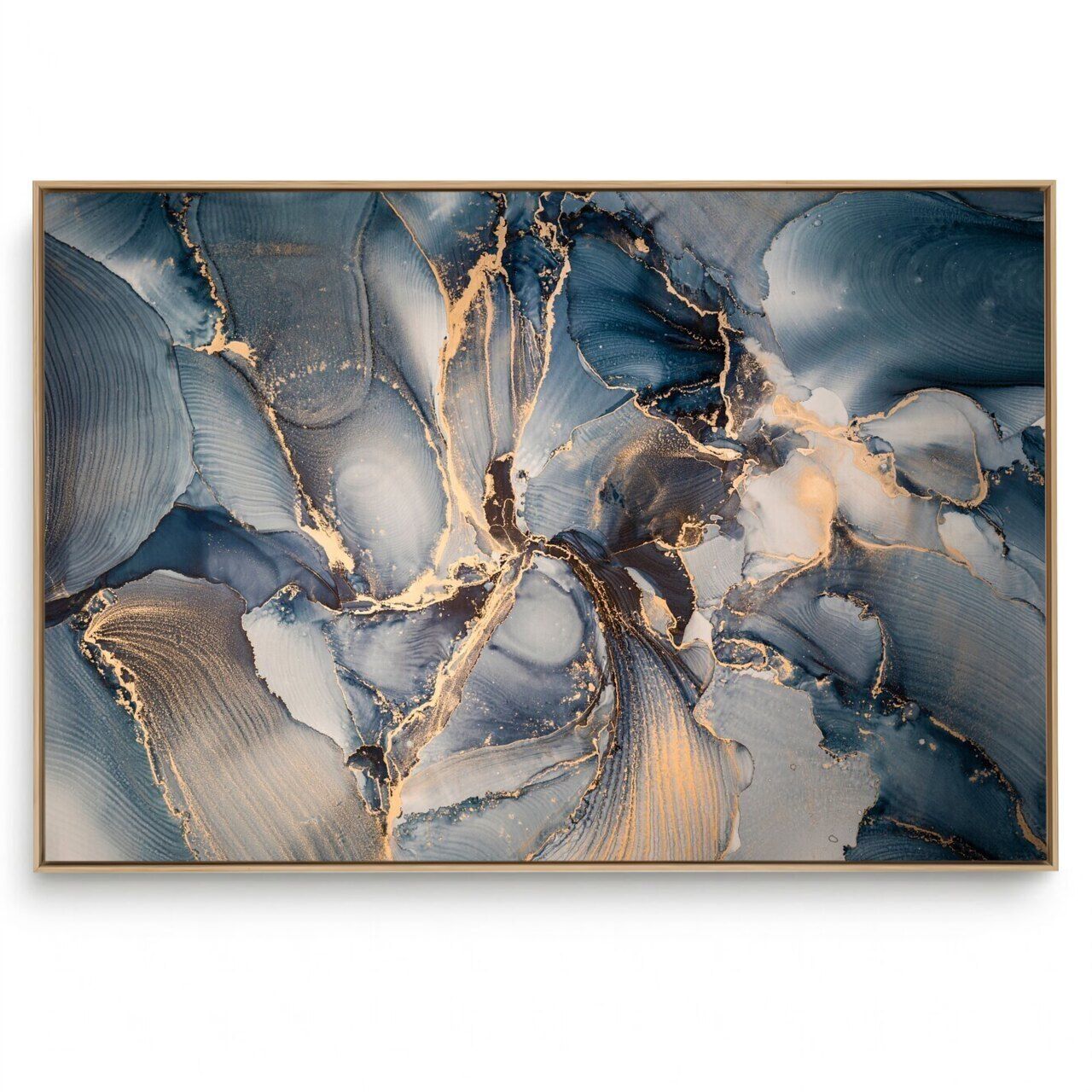 Quadro Decorativo Abstrato Azul e Ouro Único 