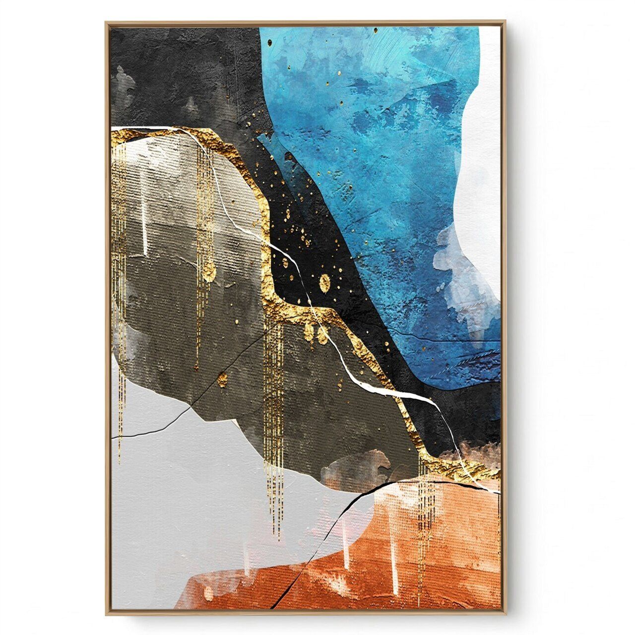 Quadro Decorativo Abstrato Mescla Com Dourado II
