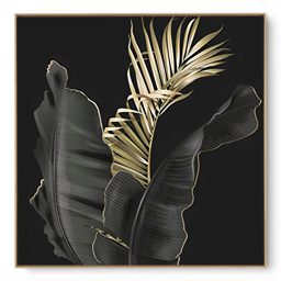 Quadro Decorativo Folha Cinza Dourado I