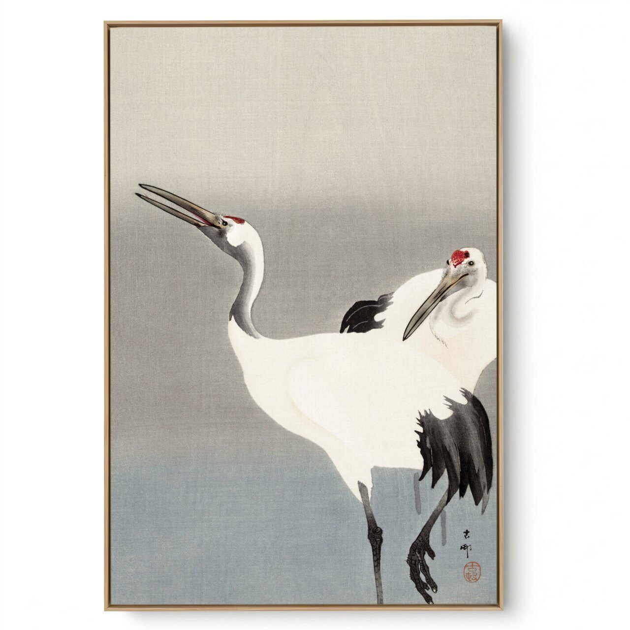 Quadro Decorativo Reprodução Pintores - Ohara Koson - Duas Cegonhas
