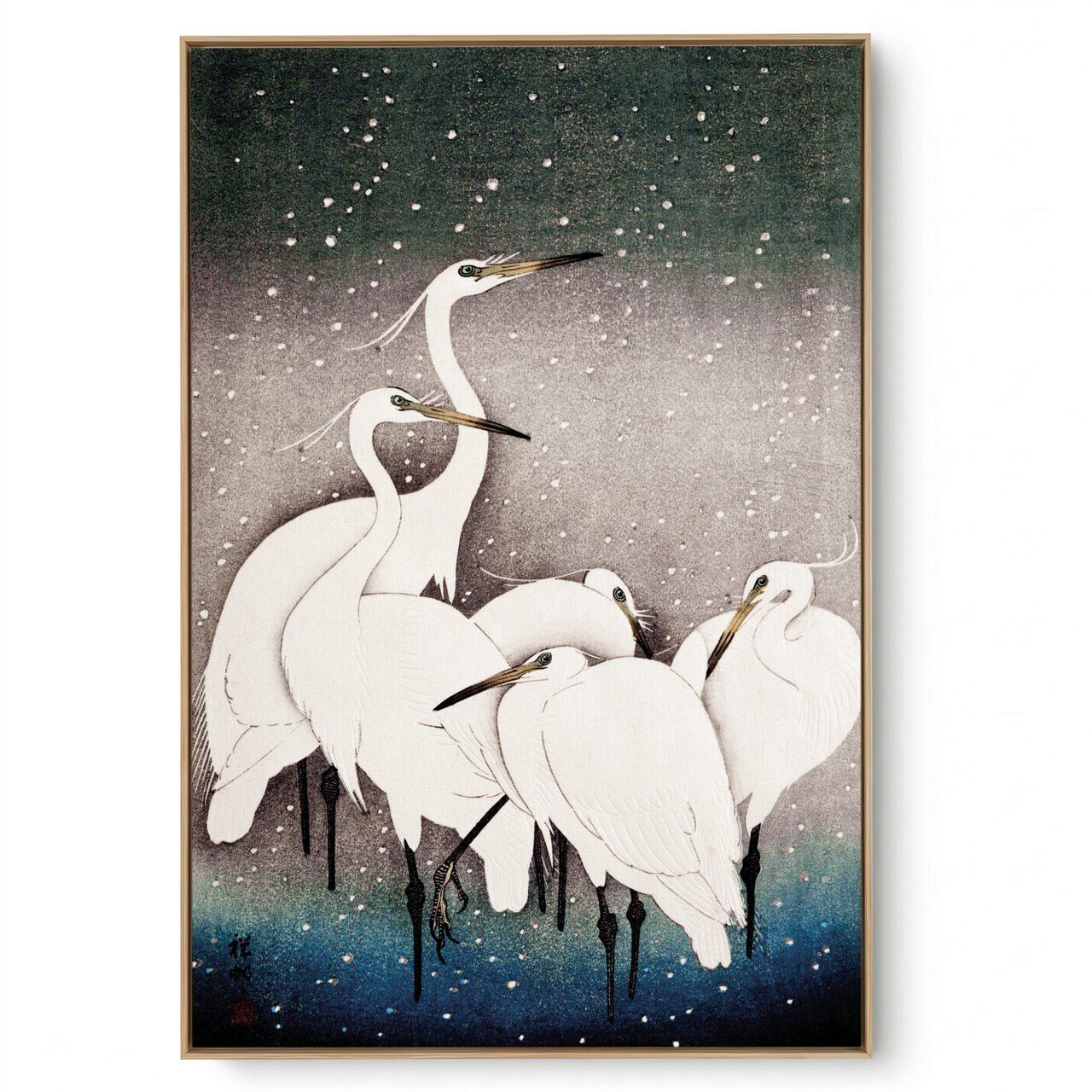 Quadro Decorativo Reprodução Pintores - Ohara Koson - Grupo de Garças