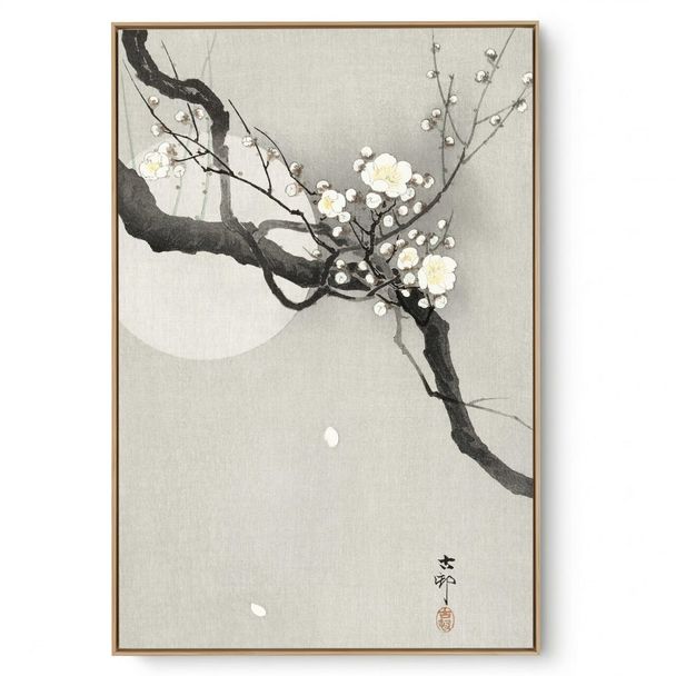 Quadro Decorativo Reprodução Pintores - Ohara Koson - Flor de Ameixa e Lua Cheia