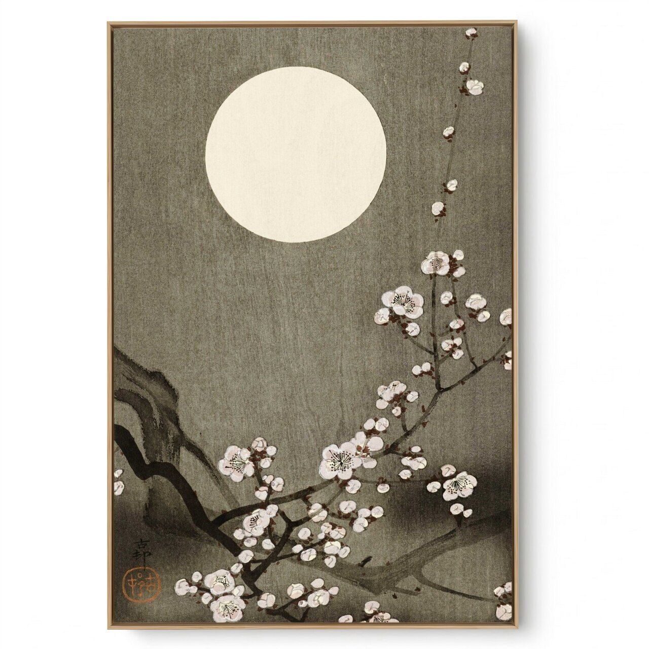 Quadro Decorativo Reprodução Pintores - Ohara Koson - Flor de Ameixa e Lua Cheia II