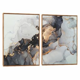 Quadros Composição Duplo Abstrato Cinza Dourado
