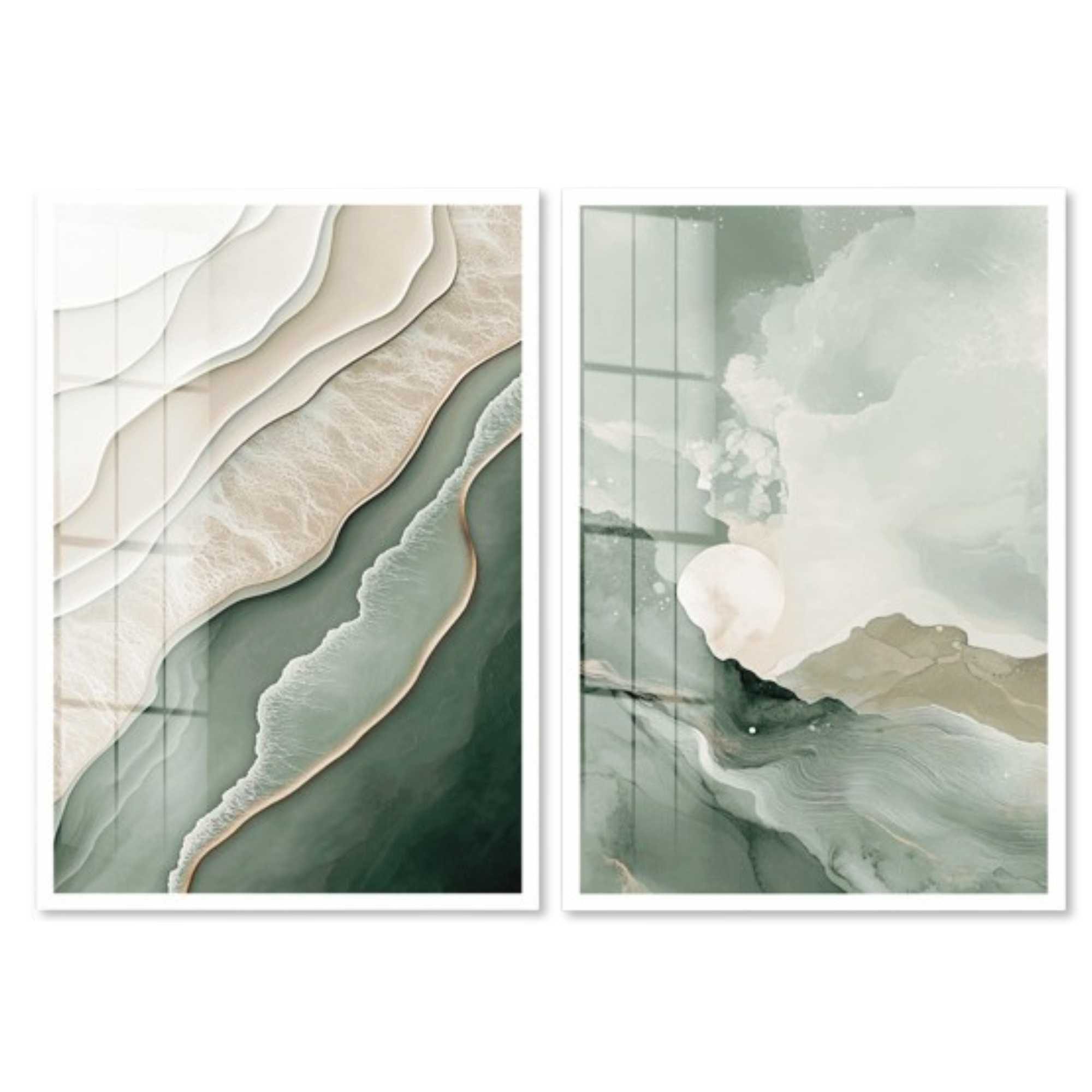 Quadro Outlet - Duplo Verde Mar 90x60cm Moldura Branca - Com Vidro Acrílico - 30% Off