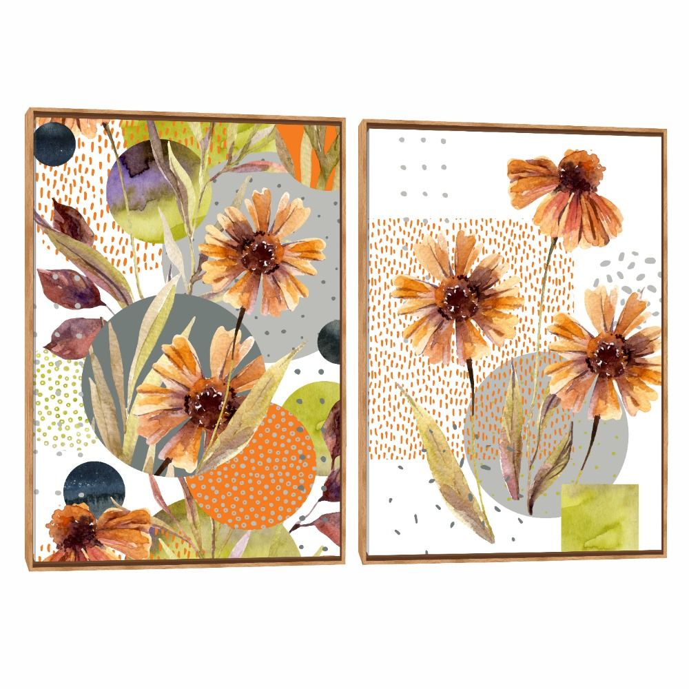 Quadro Decorativo Composição Duplo Flor e Sol
