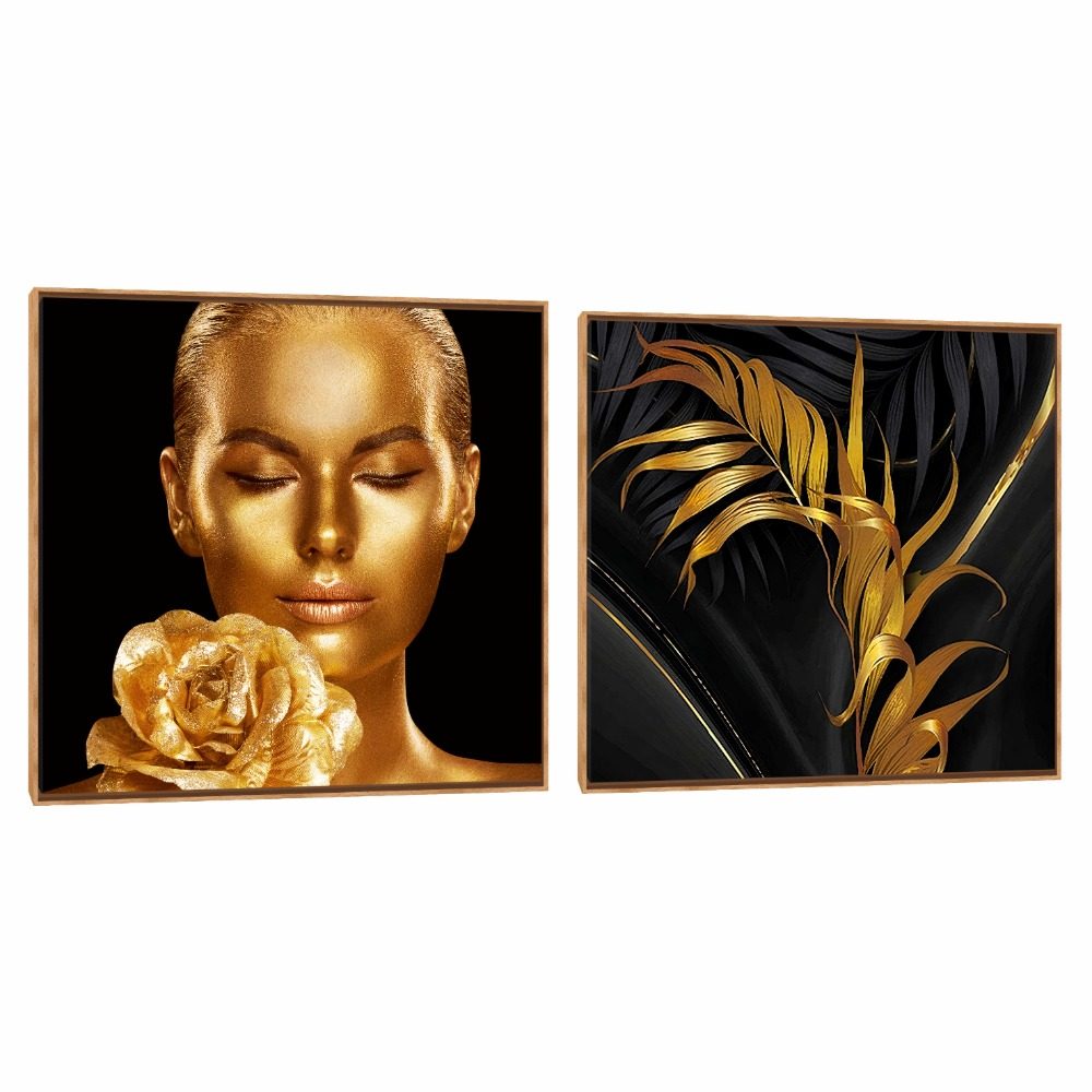 Quadro Decorativo Composição Duplo Moça Dourada 