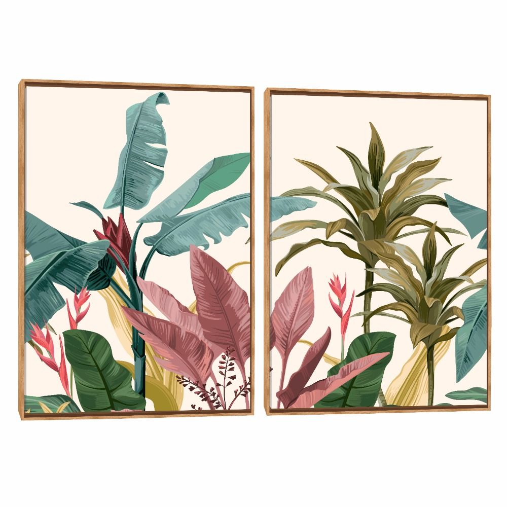 Quadro Decorativo Composição Duplo Palmeira Leque 