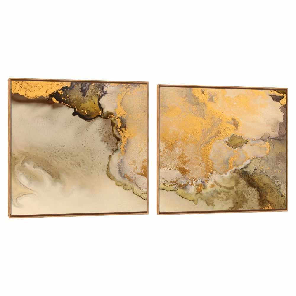 Quadro Decorativo Abstrato Composição Duplo Ocre Dourado