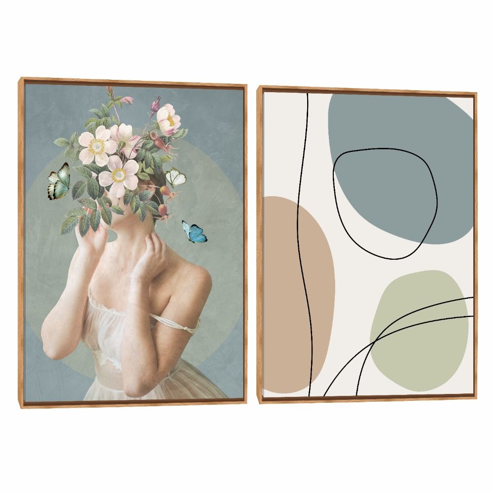 Quadro Decorativo Composição Duplo Mulher e Flor