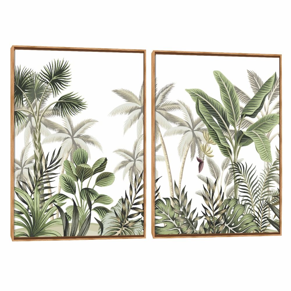 Quadro Decorativo Composição Duplo Folhas Tropicais 