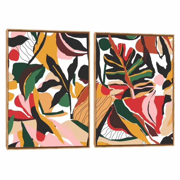 Quadro Decorativo Composição Duplo Arte e Folhas
