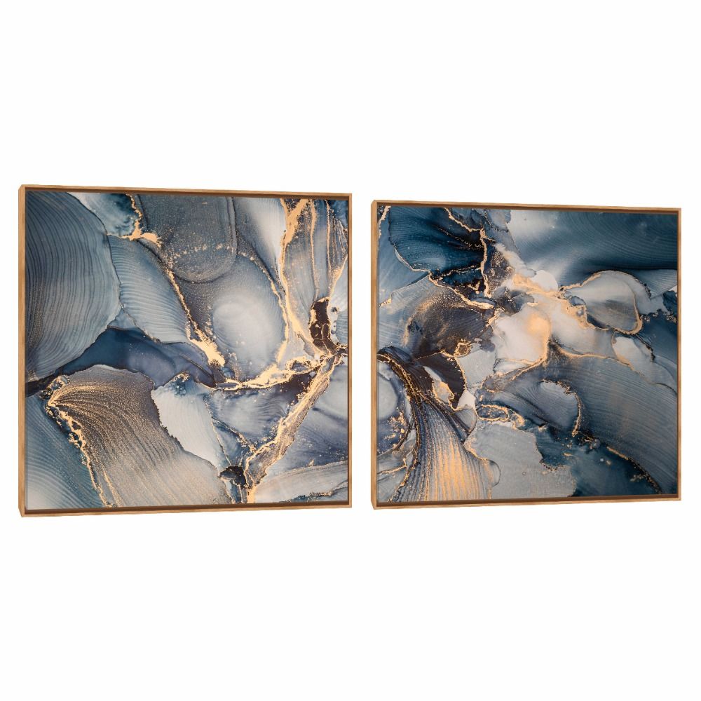 Quadro Decorativo Abstrato Composição Duplo Azul e Ouro