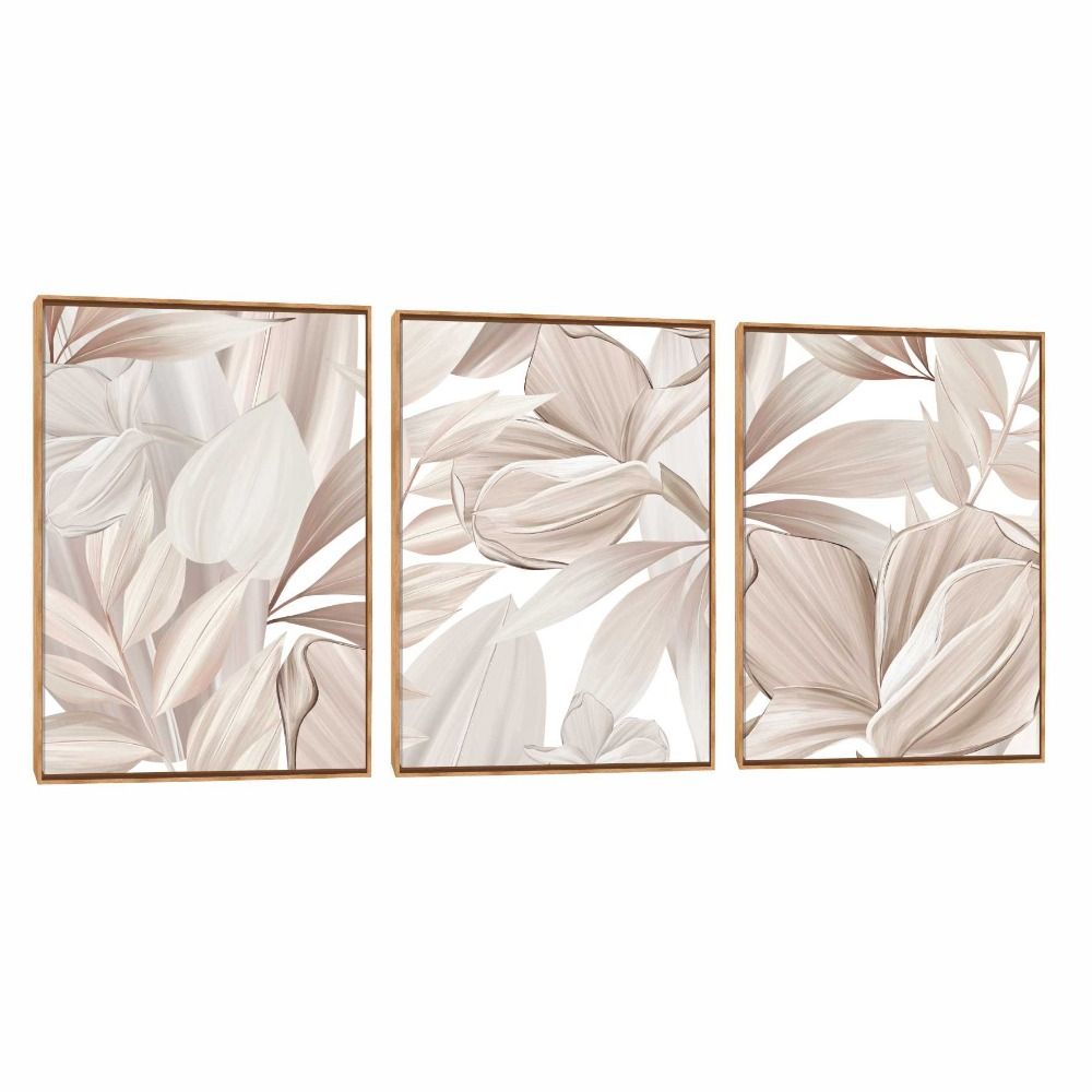 Quadro Decorativo Composição Trio Folhagem Bege 