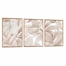 Quadro Decorativo Composição Trio Folhagem Bege