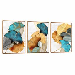 Quadro Decorativo Composição Trio Leque Dourado