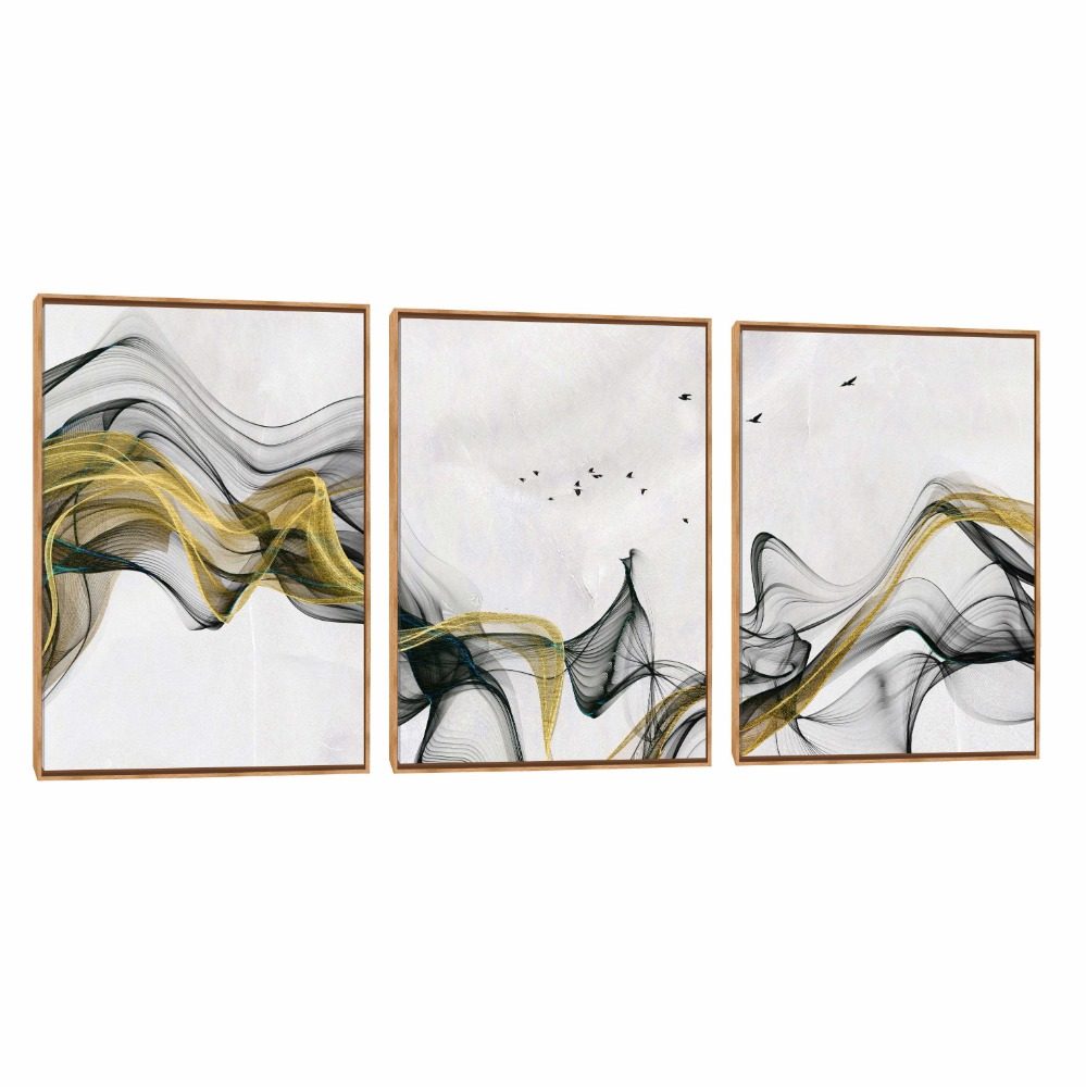 Quadro Decorativo Composição Trio Onda Dourada