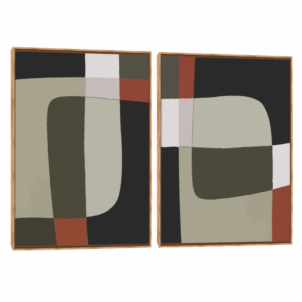 Quadro  Composição Duplo Abstrato Coral