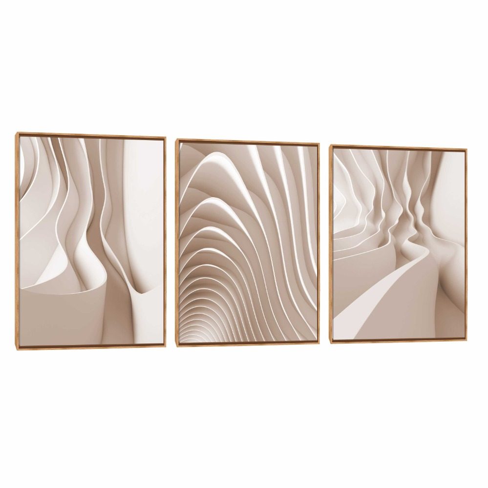 Quadro Decorativo Composição Trio Onda Bege