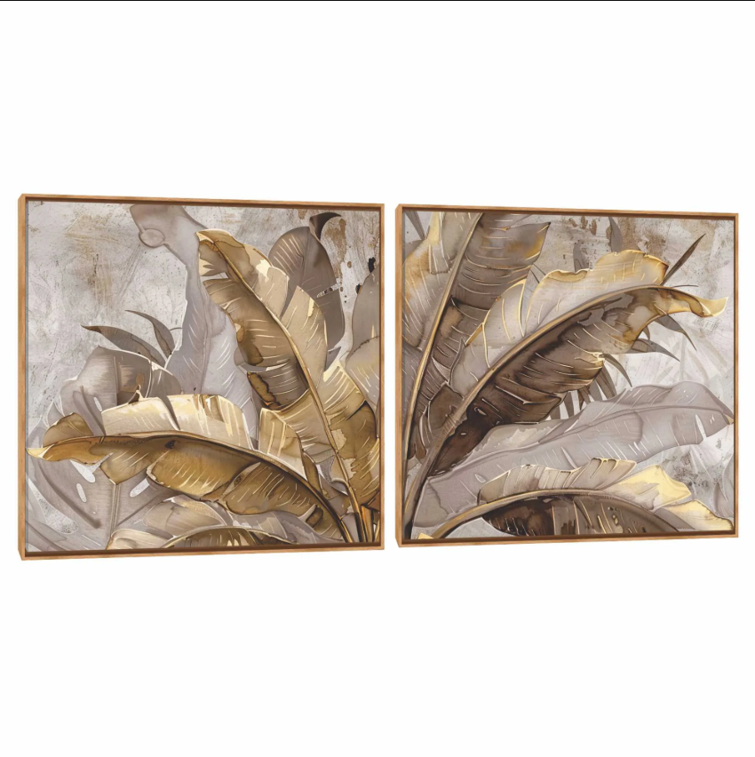 Quadro Outlet - Duplo Bananeira Castanha 50x50cm Madeira Clara - 30% Off