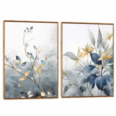 Quadro Decorativo Composição Duplo Folhas Azuis