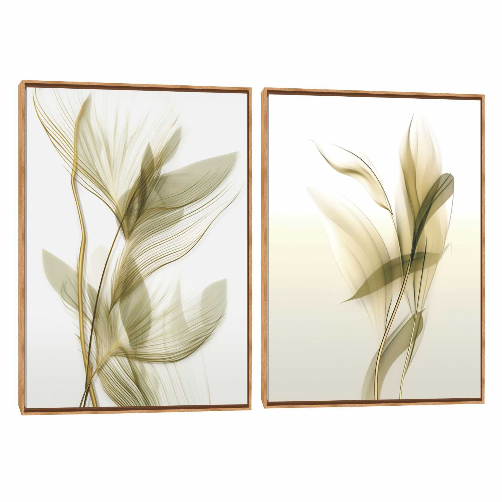 Quadro Decorativo Composição Duplo Folhas Silvestres