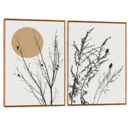 Quadro Decorativo Composição Duplo Galho e Pássaros