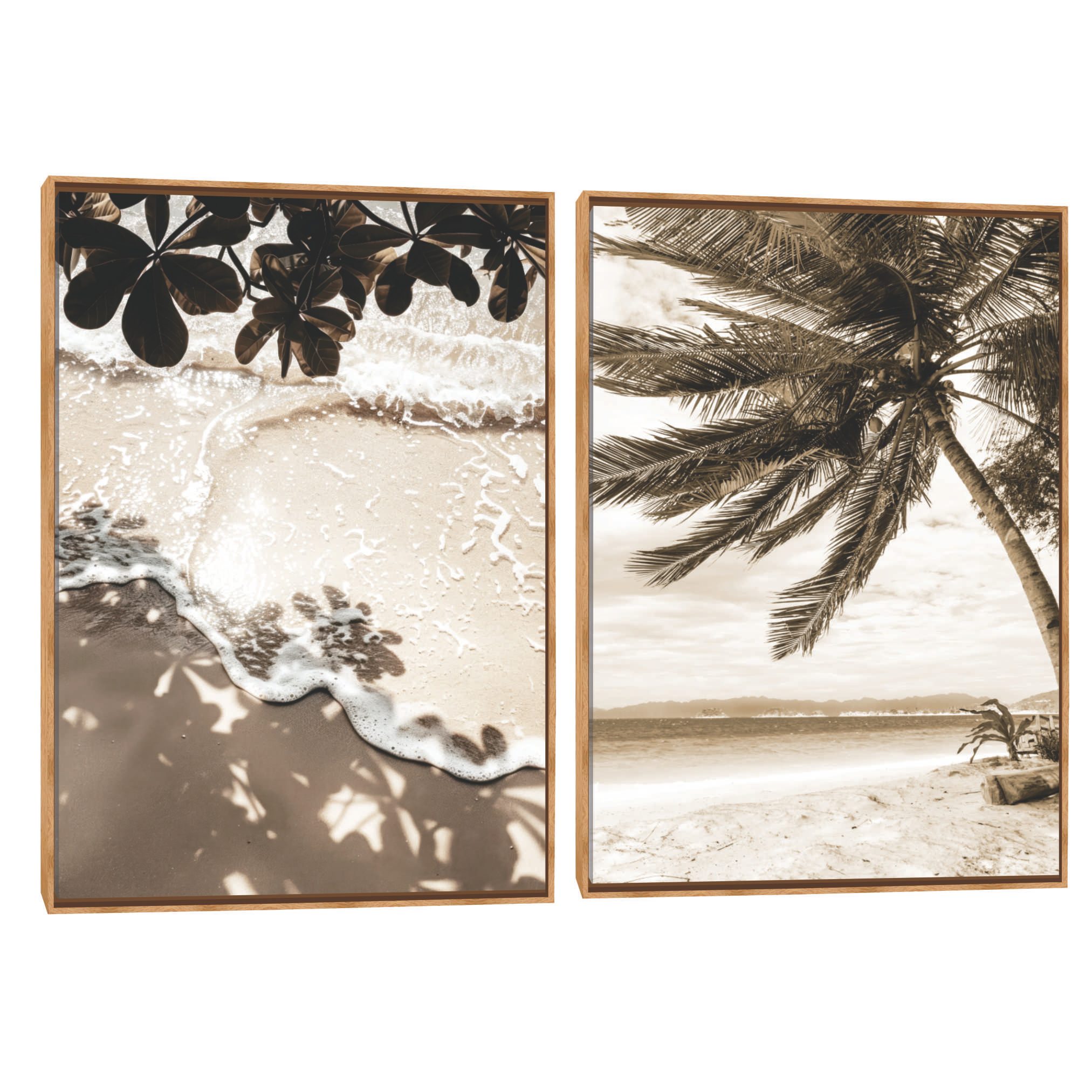 Quadro Decorativo Composição Duplo Mar e Coqueiro