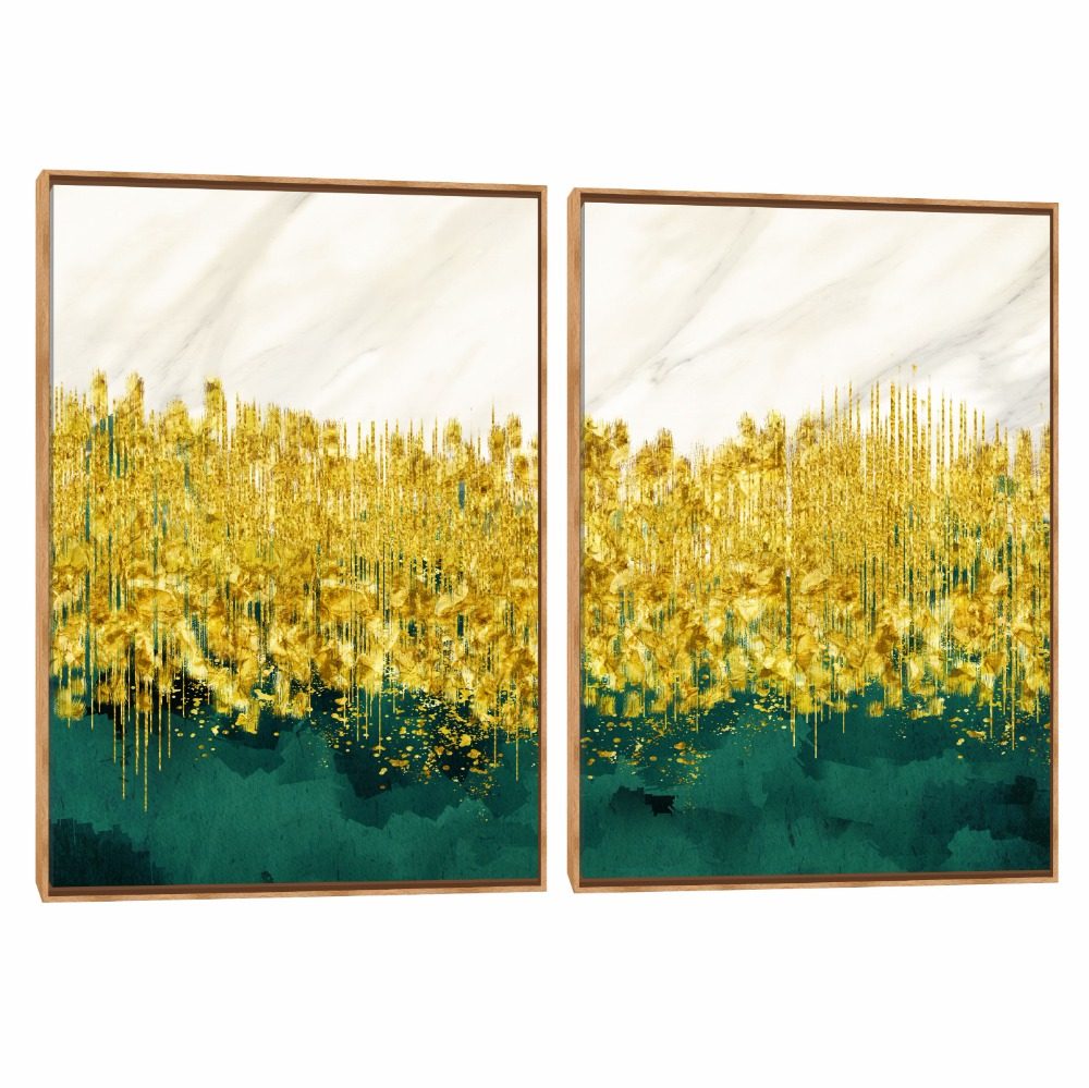 Quadro Decorativo Abstrato Composição Duplo Verde Ouro