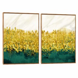 Quadro Decorativo Abstrato Composição Duplo Verde Ouro