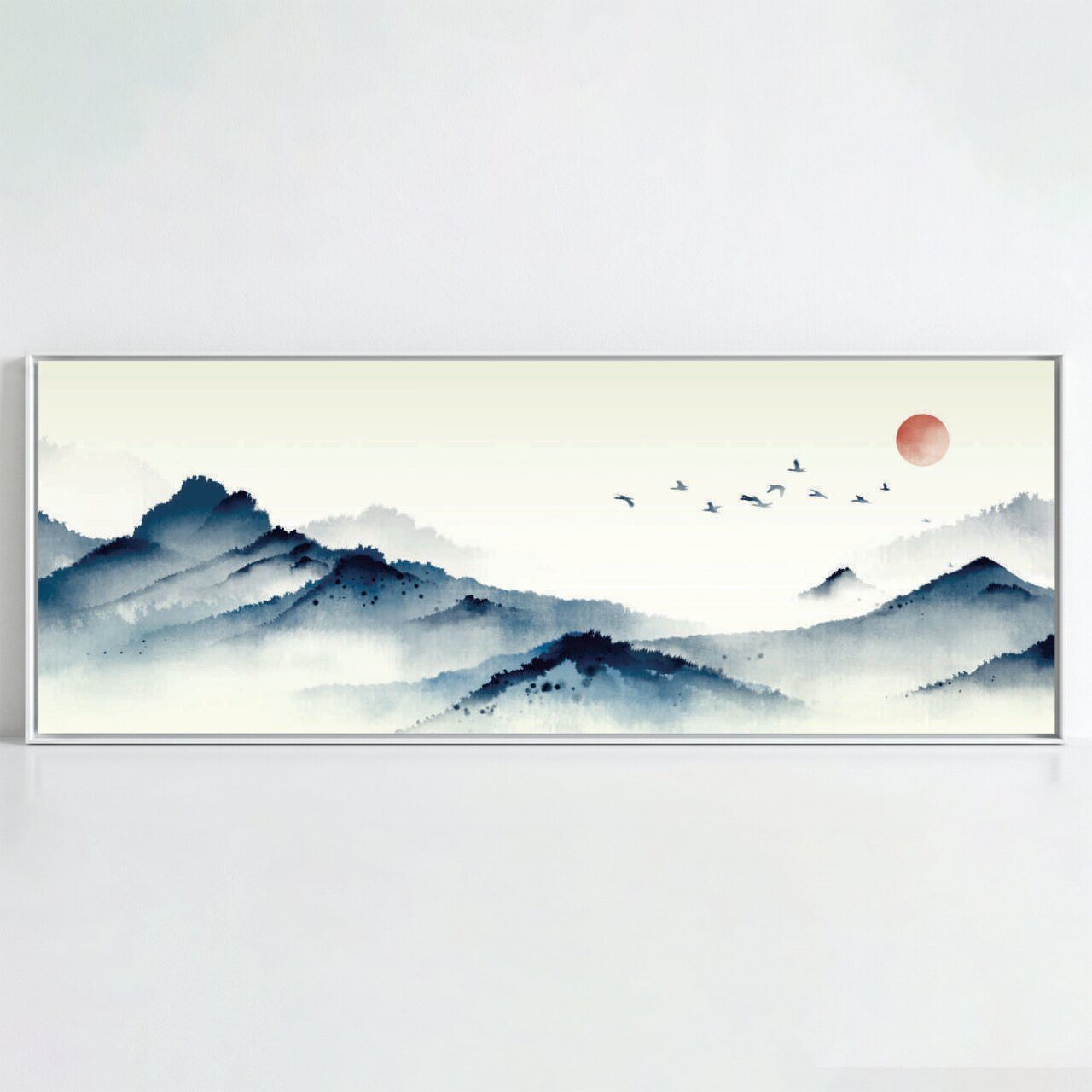 Quadro Outlet - Panorâmico Montanha Minimalista 120x50cm Moldura Branca - 30% Off