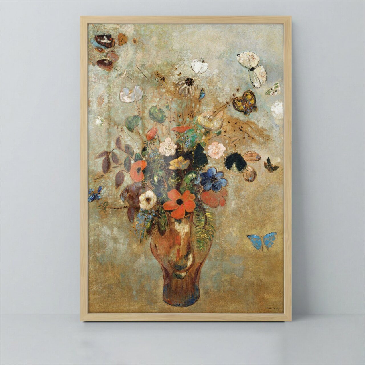  Quadro Outlet - Odilon R. Natureza Morta Com Flores 75x50cm Madeira Natural - Com Vidro Acrilico - 30% OFF