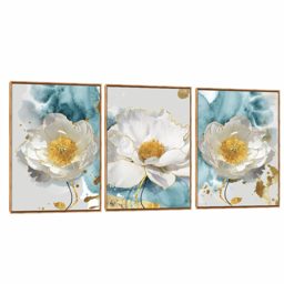 Quadro Decorativo Composição Trio Camélia Dourada