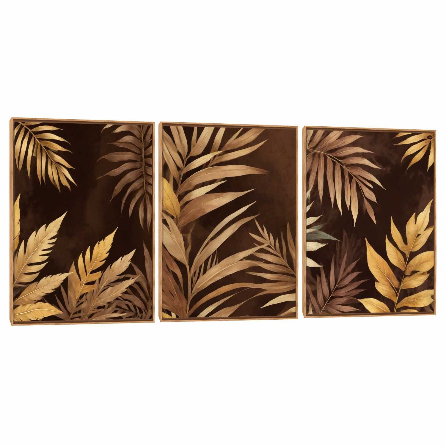 Quadro Decorativo Composição Trio Folhagem Café