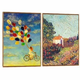Quadro Decorativo Composição Duplo Balões e Van Gogh