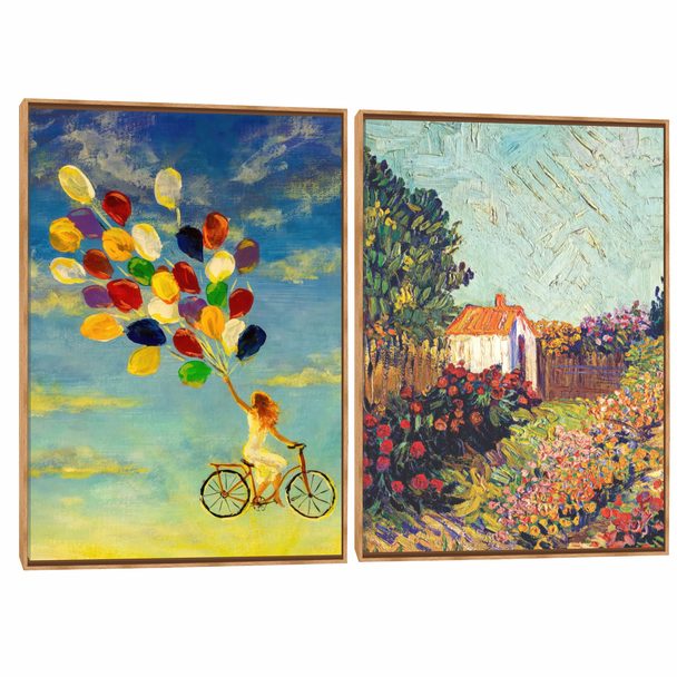 Quadro Decorativo Composição Duplo Balões e Van Gogh