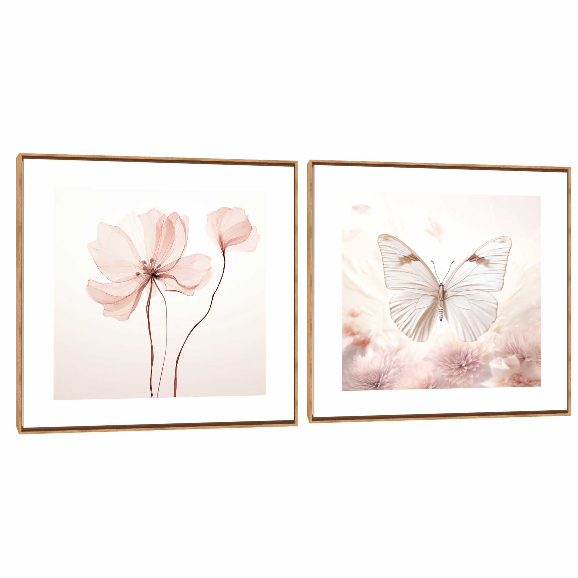 Quadro Decorativo Composição Duplo Flor e Borboleta 