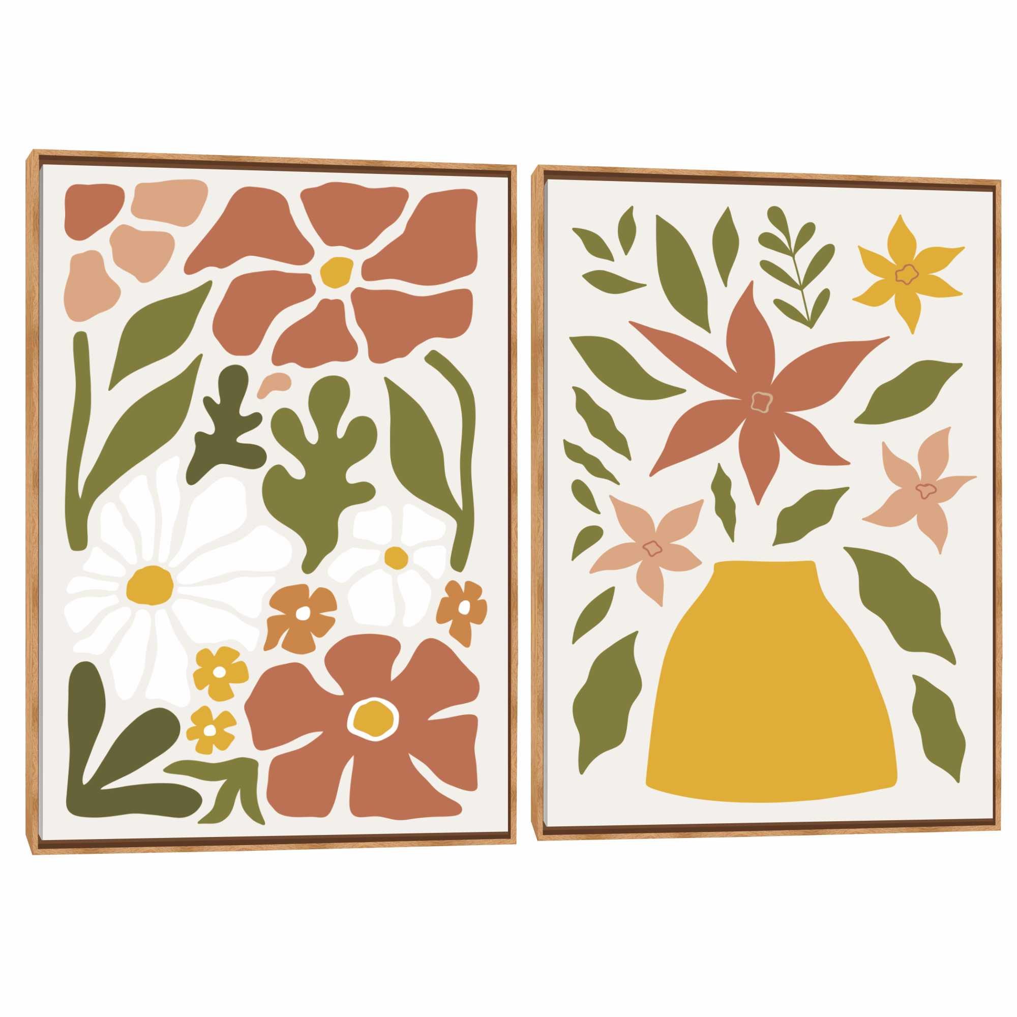 Quadro Decorativo Composição Duplo Flores Coloridas II