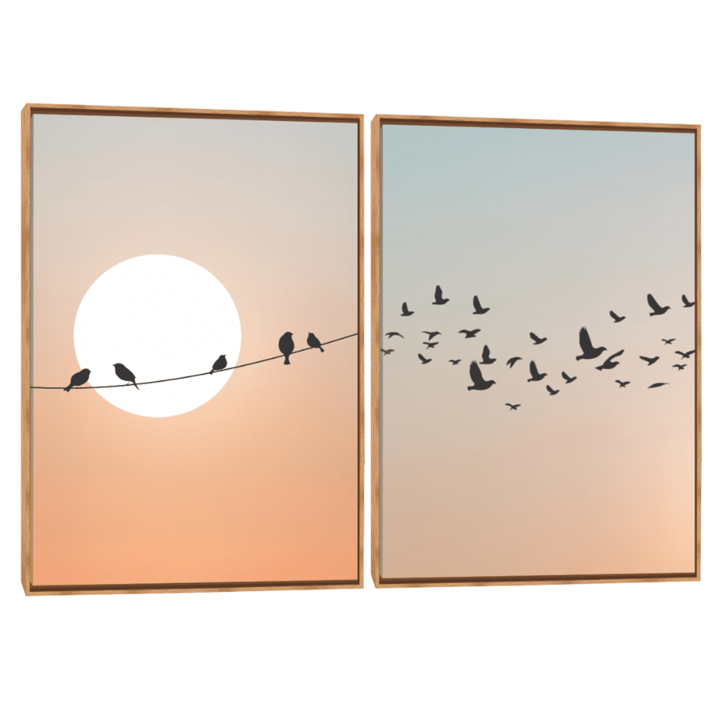 Quadro Decorativo Composição Duplo Pássaros no Por do Sol