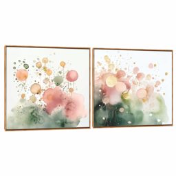 Quadro Decorativo Composição Duplo Verde E Rosa