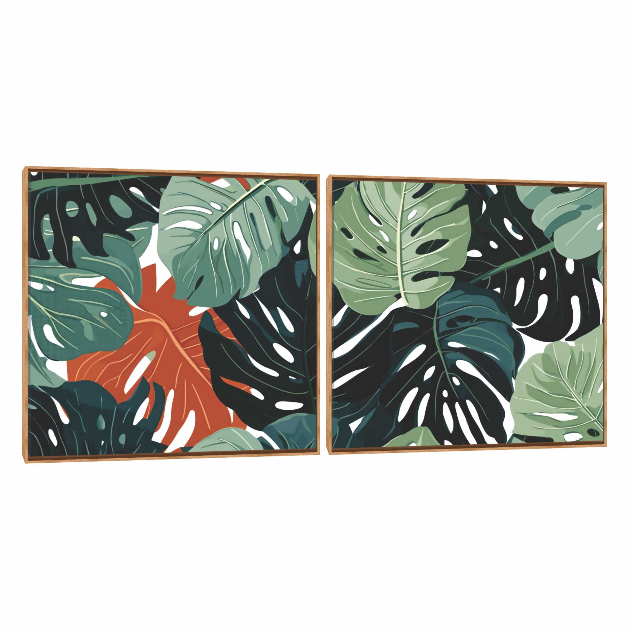 Quadro Decorativo Composição Duplo Folhagem Exótica 